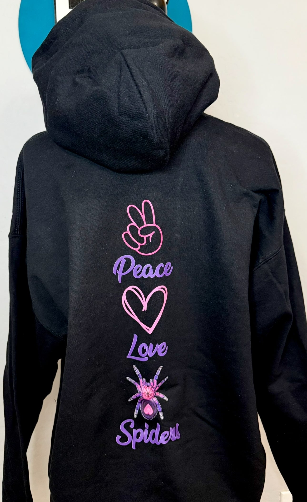 Black “Peace,Love,Spiders” Hoodie