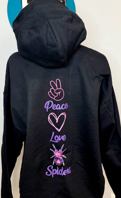 Black “Peace,Love,Spiders” Hoodie